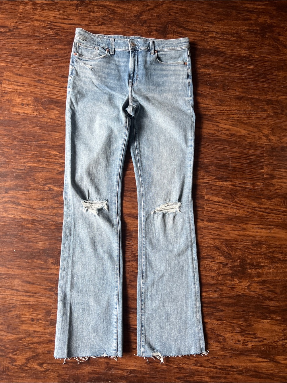 AE Light Blue Distressed Bootkick Jeans